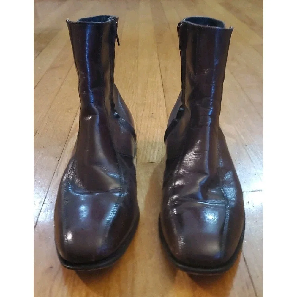 Florsheim Mens Burgundy Leather Side Zip Ankle Boots Square Toe 10.5 D 11087-05